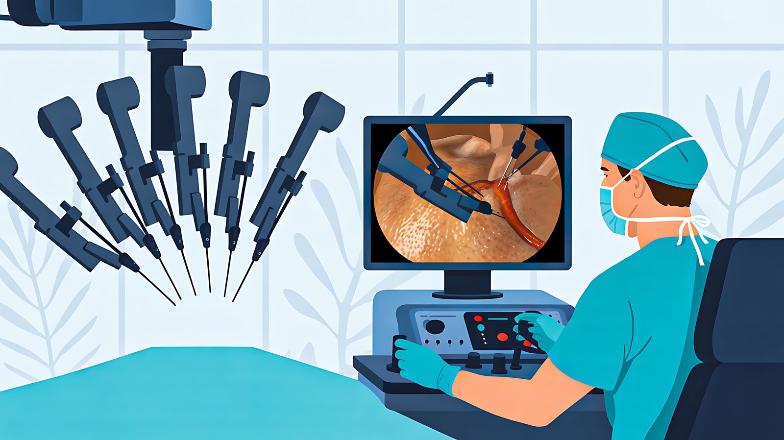 Surgeon performing a minimally invasive robotic-assisted operation